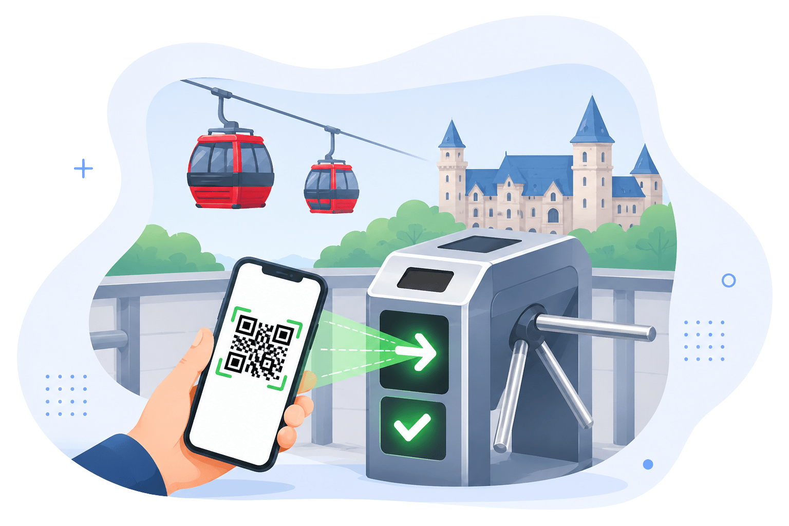 Du khách quét mã QR tại cổng cáp treo Bà Nà Hills